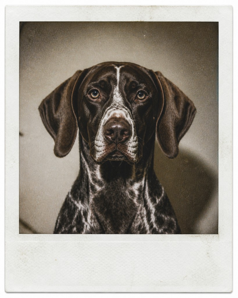 Ranger the pointer in a vintage polaroid